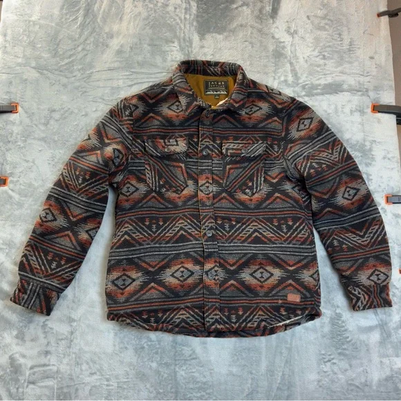 Jachs Sherpa Lined Aztec Jacket Size Large Wool Faux Fur Warm Shacket Southwest - Picture 2 of 16